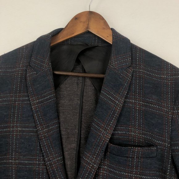 RED Saks Fifth Avenue Men's Size Large Blue Rust Wool Blend Blazer Jacket - Picture 2 of 12